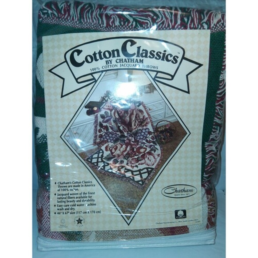 Chatham Cotton Classics Jacquard Woven Throw Blanket Floral Fruit 46x67 USA Made